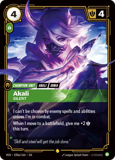 Akali, Silent - Riftbound TCG card